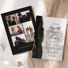 Invitación Boda de ágata dorada negra de 6 fotos