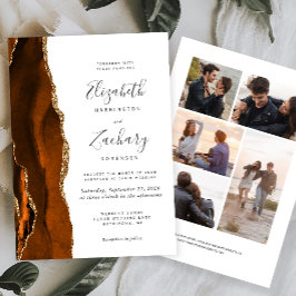 Invitación Boda de ágata dorada y naranja quemada de 5 fotos