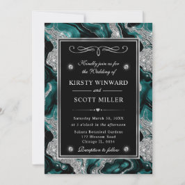 Invitación Boda de ágata elegante con lámina de teal y brillo