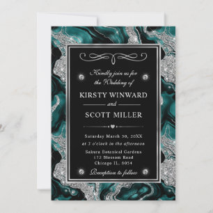 Invitación Boda de ágata elegante con lámina de teal y brillo