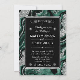 Invitación Boda de ágata elegante con papel de aluminio verde