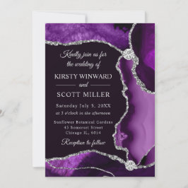 Invitación Boda de Ágata Falsa Brillante Púrpura y Plateada
