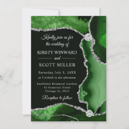 Invitación Boda de Ágata Falsa Brillante Verde y Plateado