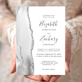 Invitación Boda de Ágata Gris Blanco Plateado Moderno