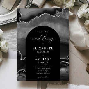 Invitación Boda de Ágata Negra y Plata Arco Moderno