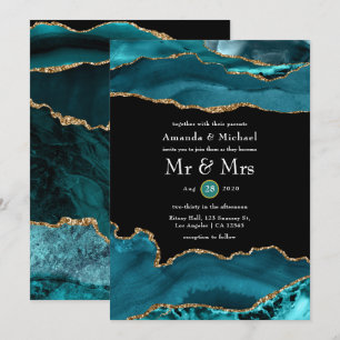 Invitación Boda de Ágata Teal y Oro