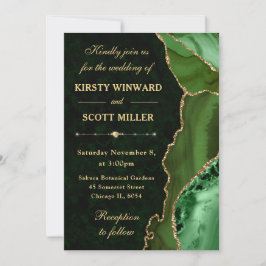 Invitación Boda de Ágata y mármol con brillo verde y dorado