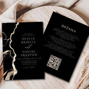 Invitación Boda de Agate de Oro Negro Código QR Elegante