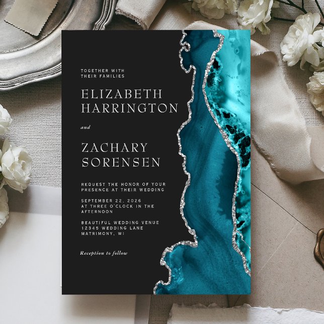 Invitación Boda de Agate de Plata Azul verde azulado (Subido por el creador)