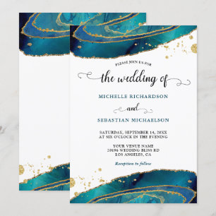 Invitación Boda de Agate Gold de color de agua verde azulada