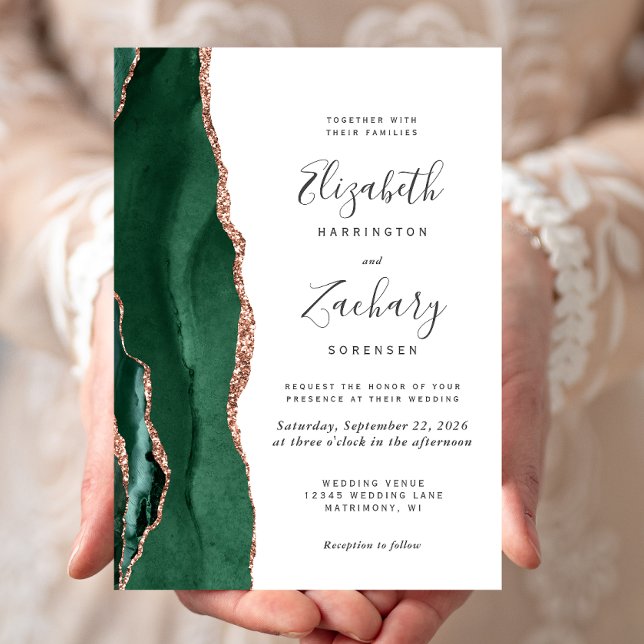Invitación Boda de Agate Oro Rosa Verde Esmeralda de moda (Subido por el creador)