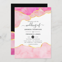 Invitación Boda de Agate Rosado, Negro y Oro
