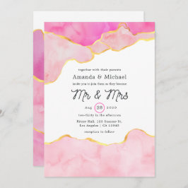 Invitación Boda de Agate Rosado, Negro y Oro