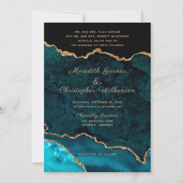 Invitación Boda de Agate Verde azulado Gold