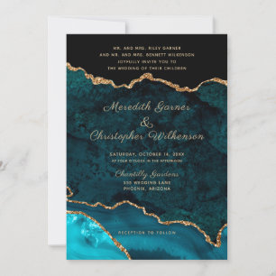 Invitación Boda de Agate Verde azulado Gold