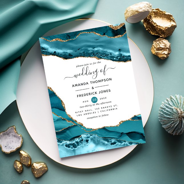 Invitación Boda de Agate verde azulado y Oro (Subido por el creador)