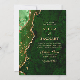 Invitación Boda de Agate Verde Esmeralda Purpurina de oro