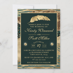 Invitación Boda de agato de Purpurina beige verde en la selva