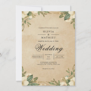 Invitación Boda de Aged Sepia Botanical Flourish