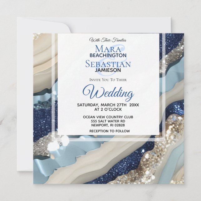 Invitación *~* Boda de Agilización QR AZUL AZUL DE TAPA DE PL (Anverso)