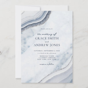 Invitación Boda de Agitación de Mármol Azul Dusty