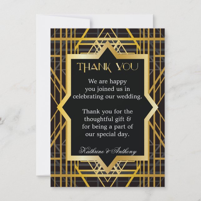 Invitación Boda de agradecimiento al estilo Gatsby de los loc (Anverso)