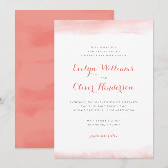 Invitación Boda de agua coral (Anverso / Reverso)
