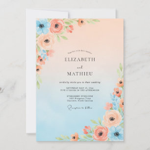 Invitación Boda de agua de acuarela poética de melocotón de p