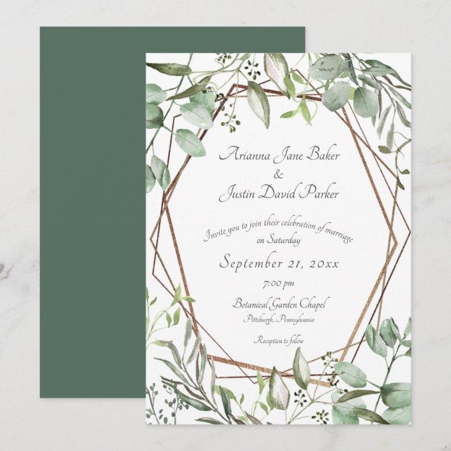 Invitación Boda de agua Eucalyptus Botánico de Woodland (Anverso / Reverso)