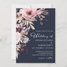 Boda de agua floral rosa polvoriento azul