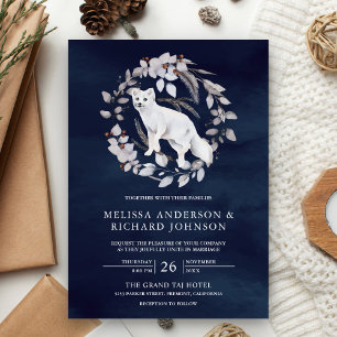 Invitación Boda de agua rústica acuarela zorro ártico inviern