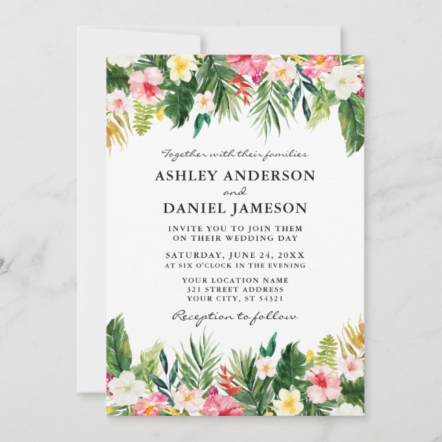 Invitación Boda de Agua Tropical Floral (Anverso)