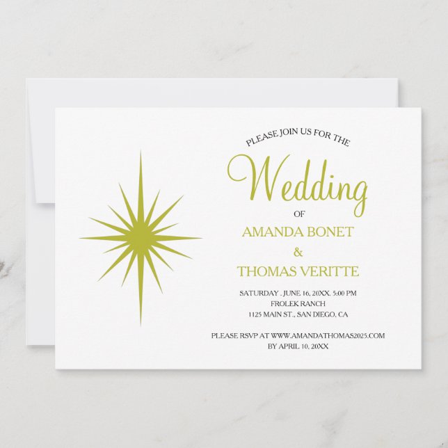 Invitación Boda de aguacate verde de arranque atómico a media (Anverso)