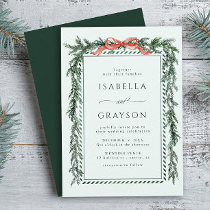 Invitación Boda de aguamarina con guirnalda de pino acuarela