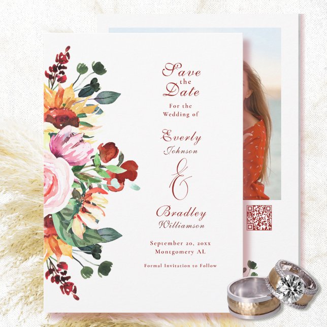 Invitación Boda de Ahorro de Fecha Floral Acuarela Rústica  (Subido por el creador)