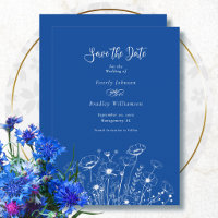 Boda de Ahorro de Fecha Floral Blanco Azul Cobalto