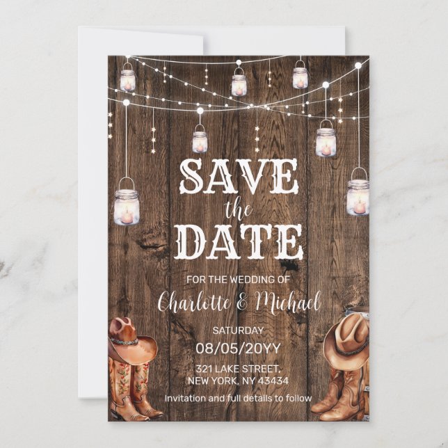 Invitación Boda de Ahorro de Fecha Rústica Occidental (Anverso)
