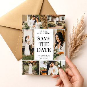 Invitación Boda de Ahorro de Fechas Collage de 6 Fotos Rústic