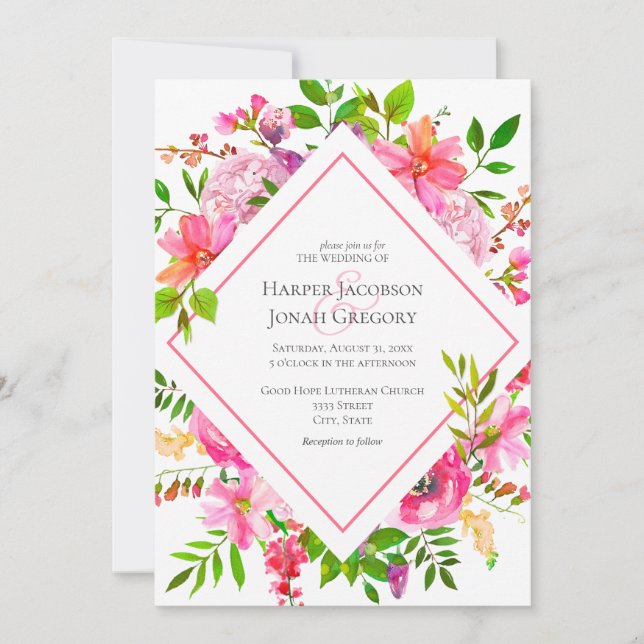 Invitación Boda de aire floral acuático moderno (Anverso)