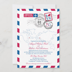 Invitación Boda de Airmail Heart USA y Macedonia