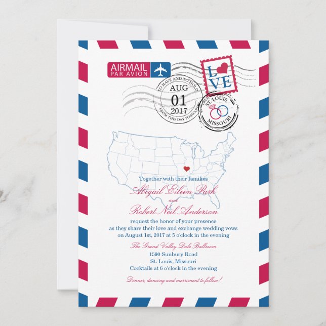 Invitación Boda de Airmail Missouri (Anverso)