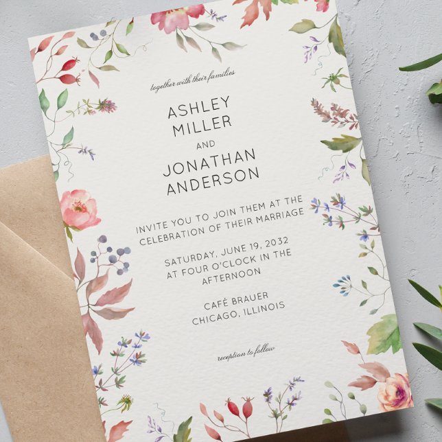 Invitación Boda de alabastro de flores silvestres simple y et (Subido por el creador)