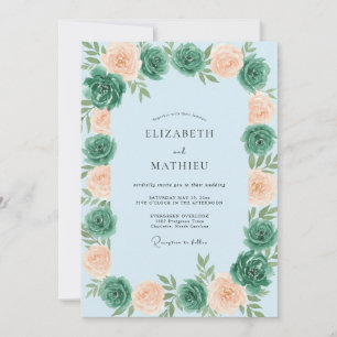 Invitación Boda de albaricoque azul celeste suculento eucalip