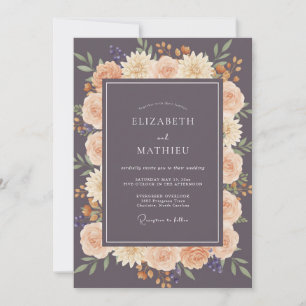 Invitación Boda de Albaricoque Berenjena Peonía