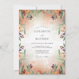 Invitación Boda de albaricoque ciruela follaje eucalipto
