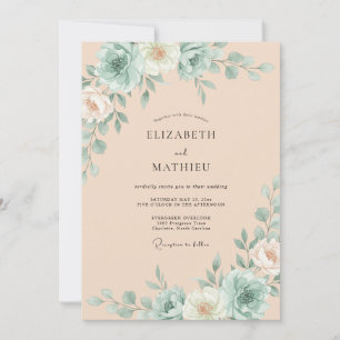 Invitación Boda de albaricoque espuma de mar eucalipto sucule