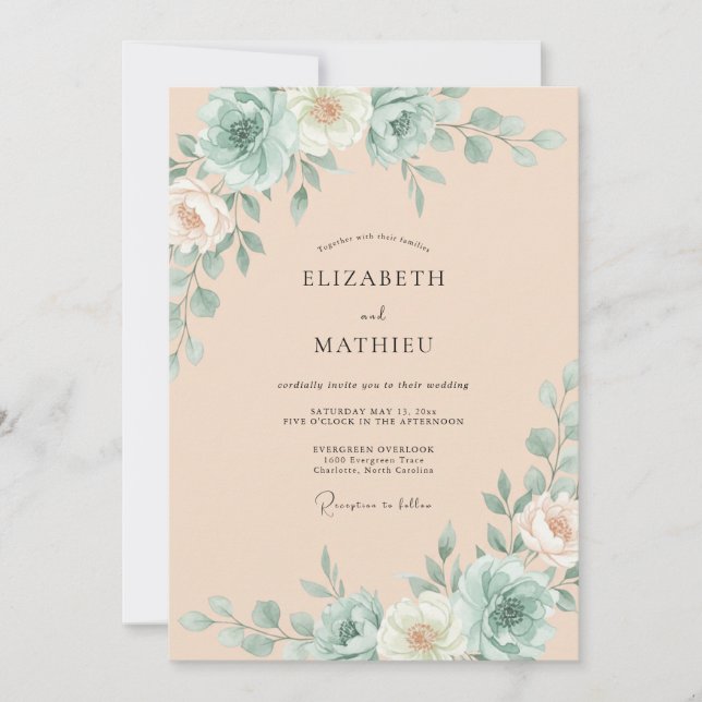 Invitación Boda de albaricoque espuma de mar eucalipto sucule (Anverso)
