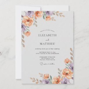 Invitación Boda de albaricoque, lila, follaje, eucalipto