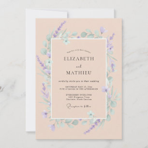 Invitación Boda de albaricoque lila ramita eucalipto