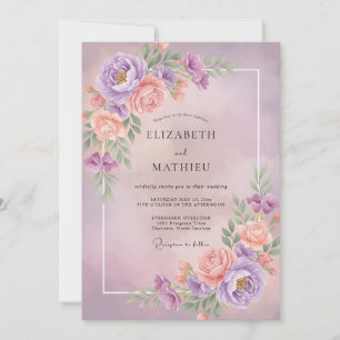 Invitación Boda de albaricoque lila ranúnculo gris eucalipto